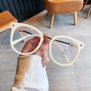 För kvinnor eleganta vita överdimensionerade runda glasögon ram mode stor klar lins presbyopia glasögon tr90 blå ljus glas289i