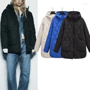 Women's Trench Coats Quilted Water Repellent Long Jackets Women Vintage High Collar Zip Up Female Loose Hooded Solid Warm Winter