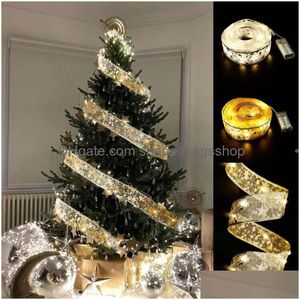 Christmas Decorations New 50 Led 5M Double Layer Fairy Lights Strings Christmas Ribbon Bows With Tree Ornaments Year Navidad Home Fy25 Dh9H6