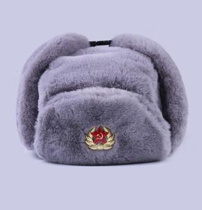 Emblema soviético Ushanka Russo Homens Mulheres Chapéus de Inverno Pele de Coelho Falso Exército Militar Bombardeiro Chapéu Cossaco Trapper Earflap Snow Ski Cap 29404633