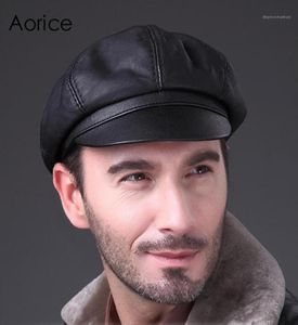 Sboy Hats Aorice äkta mjukt läder som kör platt mössa 2021 Autumn Winter Mens Stylish Fashion Outdoors Sport Keep Warm Hat Black 9010256