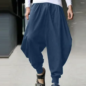 Pantaloni da uomo semplici casual cavallo profondo lunghi ad asciugatura rapida tinta unita vita media fitness