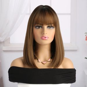 Synthetic Wigs Short Bob Wigs Synthetic Natural Straight Hair With Fluffy Bangs Women's Daily Party Cosplay Use Heat Resistant Fiber Head Cover 231211