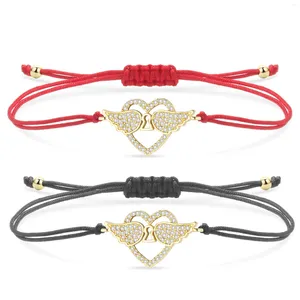 Charm Armbänder CZ Kristall Messing Liebe Herz mit Flügel des Engels Armband Frauen Mädchen Trendy Zirkonia Zirkon Feder Rote Schnur Schmuck