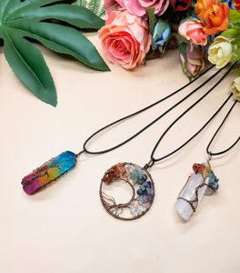 3 Pieces Tree Life Pendant Quartz Crystal Necklace Chakra Gemstone Copper Silver Wrap2884389