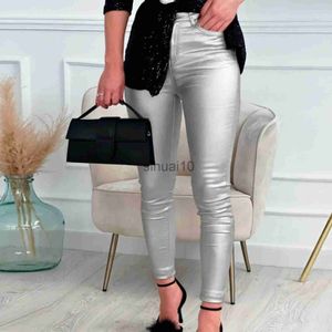 Damenhosen Capris Pu Leggings Sexy Hosen Gold Silber Schwarz Hohe Taille Strumpfhosen Frauen Bleistifthosen Weibliche Streetwear Skinny Kunstleder Leggings J231211