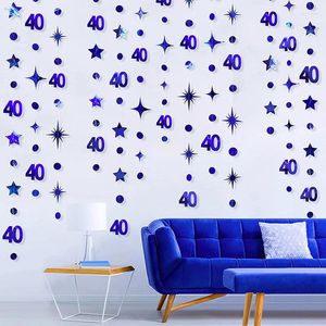 Party Decoration Royal Blue 40th Happy Birthday Banner Decorations 40 Circle Dot Twinkle Star Garland For Year Old Anniversary Supplies