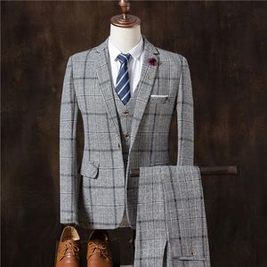 Erkekler Blazers Erkekler İş Formal İnce Uygun Düğün Prom Erkek Butik Ekose Tasarım Damat Elbise Pantolon Pantolon Yelek 3 Parça Set 231211