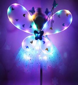 Menina led asas de borboleta conjunto com saia glowtutu varinha de fadas bandana fada princesa iluminar festa carnaval traje 28t7045802