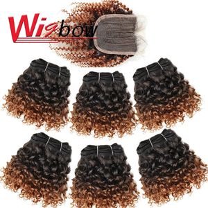 Synthetic Wigs Mongolian Jerry Curly Bundles with Closure Short Human Hair Kinky Curly Bundles with 4x1 Closure 61/lot Remy Hair 231211