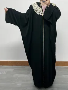 Etniska kläder Ramadan Black Open Kimono Abaya Prayer Clothes Women Kaftans Turkiet Islam Muslim Cardigan Dress Robe Djellaba Femme