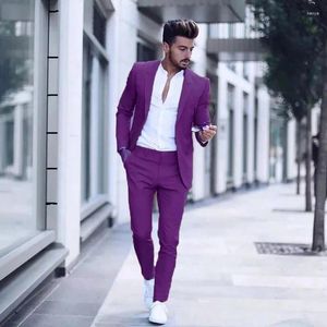 Men's Suits Elegant Men Suit Purple Blue One Button Wedding Dress Banquet Casual Business Formal Slim Fit Blazer Male Pant 2 Piece Set
