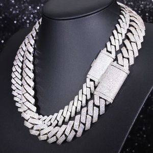 Schwere silberne Hip Hop Halskette 20 mm 15 mm Iced Out Moissanit Diamant Silber kubanische Gliederkette für Männer