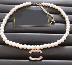 Мода двойная буква алмазной подвесной ожерелье дизайнер серьги для женщин -дизайнеры женского кофера Новый вечеринка свадебный бренд жемчужный ожерелье 18к золото высокий
