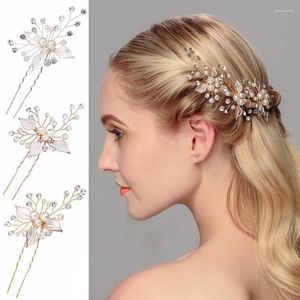 Fermagli per capelli Copricapo da sposa Immagine sottile Foglia Ago Forcina per capelli a forma di U con perla fatta a mano