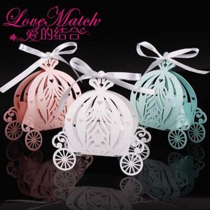 Laser cut pumpkin carriage Wedding Candy favor box pearl color paper candy box baby shower birthday gift 50pcs4584316