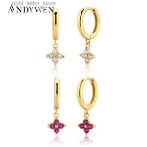 Stud ANDYWEN 925 Sterling Silver Gold Rose Red Purple Drop Earring Women luxury Fashion Piercing Rock Punk Jewelry Ohrringe Pendiente YQ231211