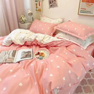 Bettwäsche-Sets Ins Princess Pink Heart Bettbezug Heimtextilien Kissenbezug Bettlaken Kinder Mädchen Covers Set King Queen Twin Cute Kawaii 231211