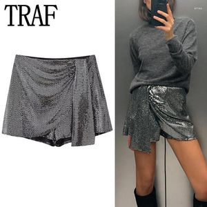 Kjolar 2023 silver paljetter kjol kvinna knut kvinnor skort glänsande hög midja mini shorts kvinnor höst elegant kort