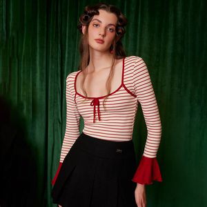 Women's T-Shirt Striped Long Sleeve Square Neck Bow Woemn's Autumn T-shirt For Ladies 2023 Fashion Cropped Tops Tees T-shirts Clothes