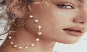 Mode Women Faux Pearl Beaded Charm Big Hoop Earrings Statement Smyckesgåva4388637