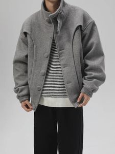 Męskie mieszanki wełny syuhgfa koreańska stojak wełniana kurtka męska męska odzież luźna płaszcz jesień zima zagęszczanie topów mody S 231211