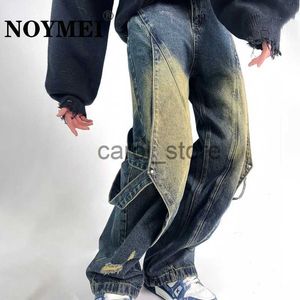 Men's Pants NOYMEI Contrasting Colors Patchwork Jeans Men Personality Street High Waist Sense Design Trouser Legs Belt Straight-leg Pants J231208