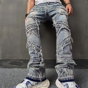 Męskie dżinsy odzież męskie spersonalizowane szczupłe dopasowanie proste rurka retro hip hop spodnie ulica wysokiej jakości pantelones hombre