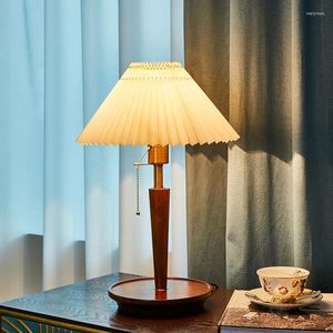 Bordslampor Retro American Ins Pleated Lamp Bedroom Bedside Home Decor Desk Light Solid Wood Living El gästrum Belysning Fixtur