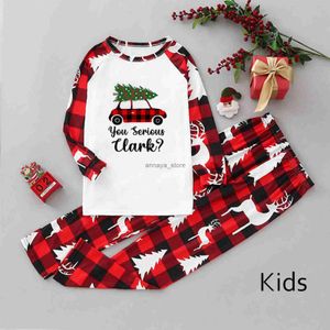 Pajamas Children Christmas Pajama Sets Autumn Winter Kids Boy Girl Two-piece Sleepwear Print Pullover Red Plaid Long Pants 1-7YearsL231211