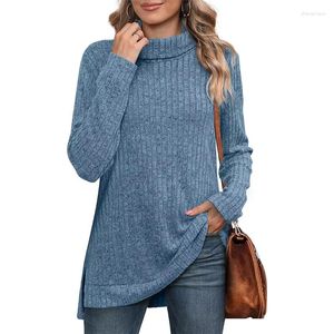 Women's T Shirts Autumn And Winter High-neck Neck Side Slit Rest Fashion Loose Solid Color Long Sleeve T-shirt Women