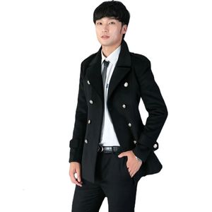 Мужское полушерстяное пальто в Корейском стиле на осень и зиму, мужское пальто с двойными рядами и лацканами, теплое супер большое повседневное пальто из шерстяной ткани, размер S-3XL, 4XL, 5XL 231211