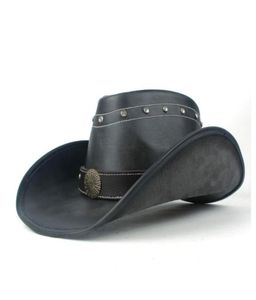 Berets 100 skórzanych mężczyzn Kobiety Czarny Western Cowboy Hat Wide Brim Outdoor Sombrero Hombre Cowgirl4664478