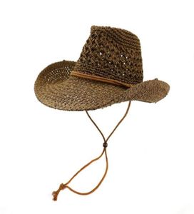 High quality caps West Cowboy handmade straw hat hood female outdoor sea beach hat sunscreen sun visor NZCM043 Black white brown468364513