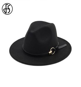 FS Wool Fedora Mens Hat Wide Brim kände klassiska gentleman vinterhattar för kvinnor elegant diskett trilby topp jazz cap3705143