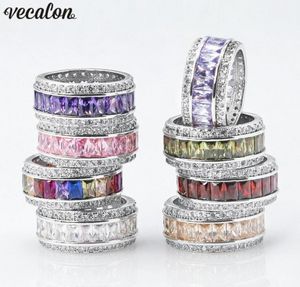 Vecalon 8 цветов кольцо с камнями из белого золота, наполненное принцессой, с кристаллами циркона, обручальное кольцо для женщин, падение Jewelry8360880