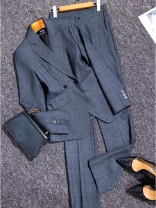 レディースツーピースパンツレディースフォームスルグレーパンツスーツ韓国ファッション長袖ブレザージャケットコートズボン