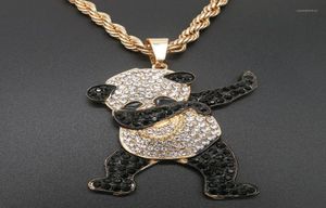 Colares Pingente Cor de Ouro Strass Luxo Hip Hop Dança Engraçado Animal Panda Iced Out Rock Para Mens Jóias Gifts19559212