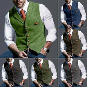 Gilet da uomo Gilet da uomo Gilet scozzese con intaglio in lana a spina di pesce Tweed Gilet a righe Casual formale da uomo d'affari Groomman per giacca da sposa Bleazer