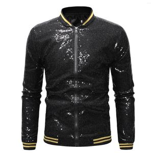 Giacche da uomo Giacca clubwear lucida Cerniera con paillettes Cappotti leggeri Colletto alla coreana Jakcets casual a maniche lunghe per uomo veloce