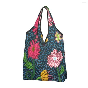 Shopping Bags Yayoi Flowers Grocery Heavy Duty Kusama Art Abstract Dots Pumpkin Polka Aesthetic Eco Washable Attached