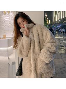 Women's Trench Coats Fashion Oversized Loose Thicken Warm Lamb Wool Coat Drop Shoulder Stand Collar Imitation Fur Jacket Autumn Winter 2023