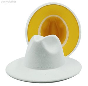 女性と男性向けの白い黄色のジャズの帽子カウボーイハット黒いウールボウラー帽子Whole1882915