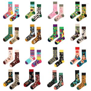 Women Socks Asymmetric Couple AB Mandarin Duck Fashion Cartoon Cute Funny Sports Colorful Mid Tube Cotton