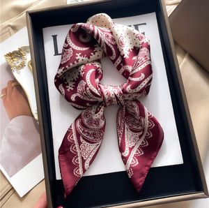 HOT Style 70x70cm Simple Designer Letters Print Floral Silk Scarf Headband for Women Fashion Long Handle Bag Scarves Paris Shoulder Tote Luggage Ribbon Head Wraps