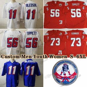 Personalizzato 75th Vintage 56 Andre Tippett 1984 Maglie da calcio 12 Tom Brady 73 John Hannah 11 Drew Bledsoe 40 Mike Haynes 17 Stanley Morgan 80 Troy Brown 24 Ty Law S-6XL