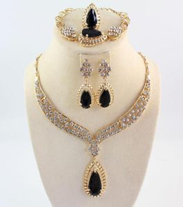 2020 Africa Jewelry Sets Full Crystal Black Gem Halsband Armband örhängen Rings Bridal and Bridesmaid Wedding Party Set8150929