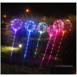 Party Decoration Bobo Ball LED -linje med Stick Handle Wave String Balloons som blinkar upp till julbröllop födelsedag hem dro dhrwd