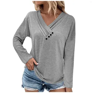 Kvinnors hoodies Pullover Tops Button V Neck Sweatshirt 2023 Solid Long Sleeve Female Sweatshirts Fashion Ladies Clothes