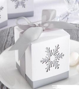 Snowflake candy box birthday wedding party square hollow favor boxes with grey ribbon bow Halloween Christmas present gift wrap 6X8667080